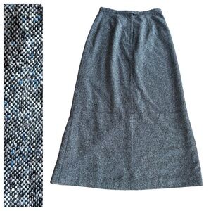 Vintage Garnet Hill Silk Wool Blend A-Line Blue Black White Tweed Skirt Size 6